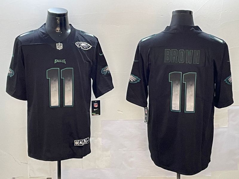Men Philadelphia Eagles #11 Brown Black Nike Smoke Fashion 2024 Limited NFL Jersey style 3